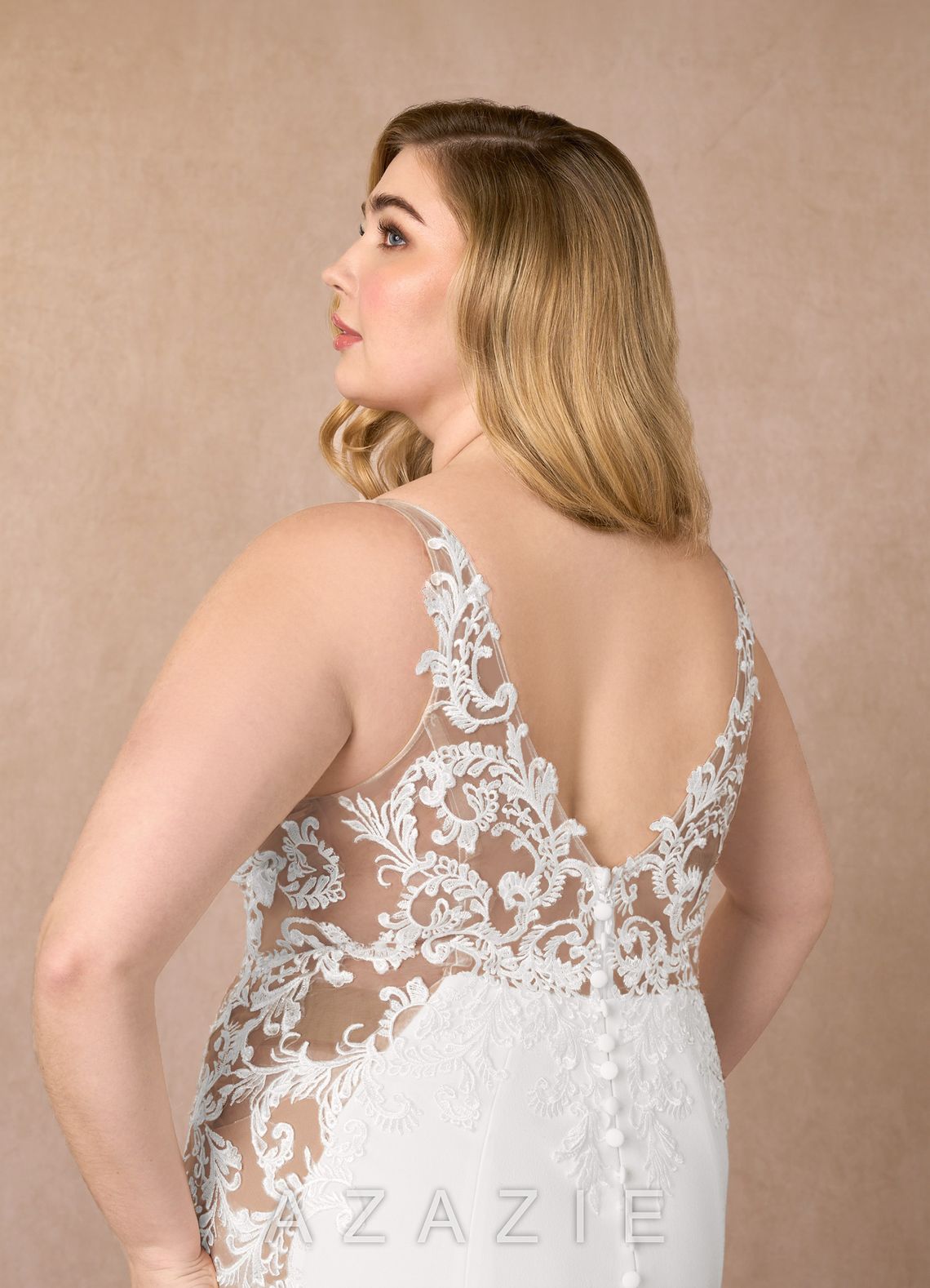 Azazie Estephanie Wedding Dress Diamond White Nude Mermaid Sequins Stretch Crepe Dress diamond_white/nude