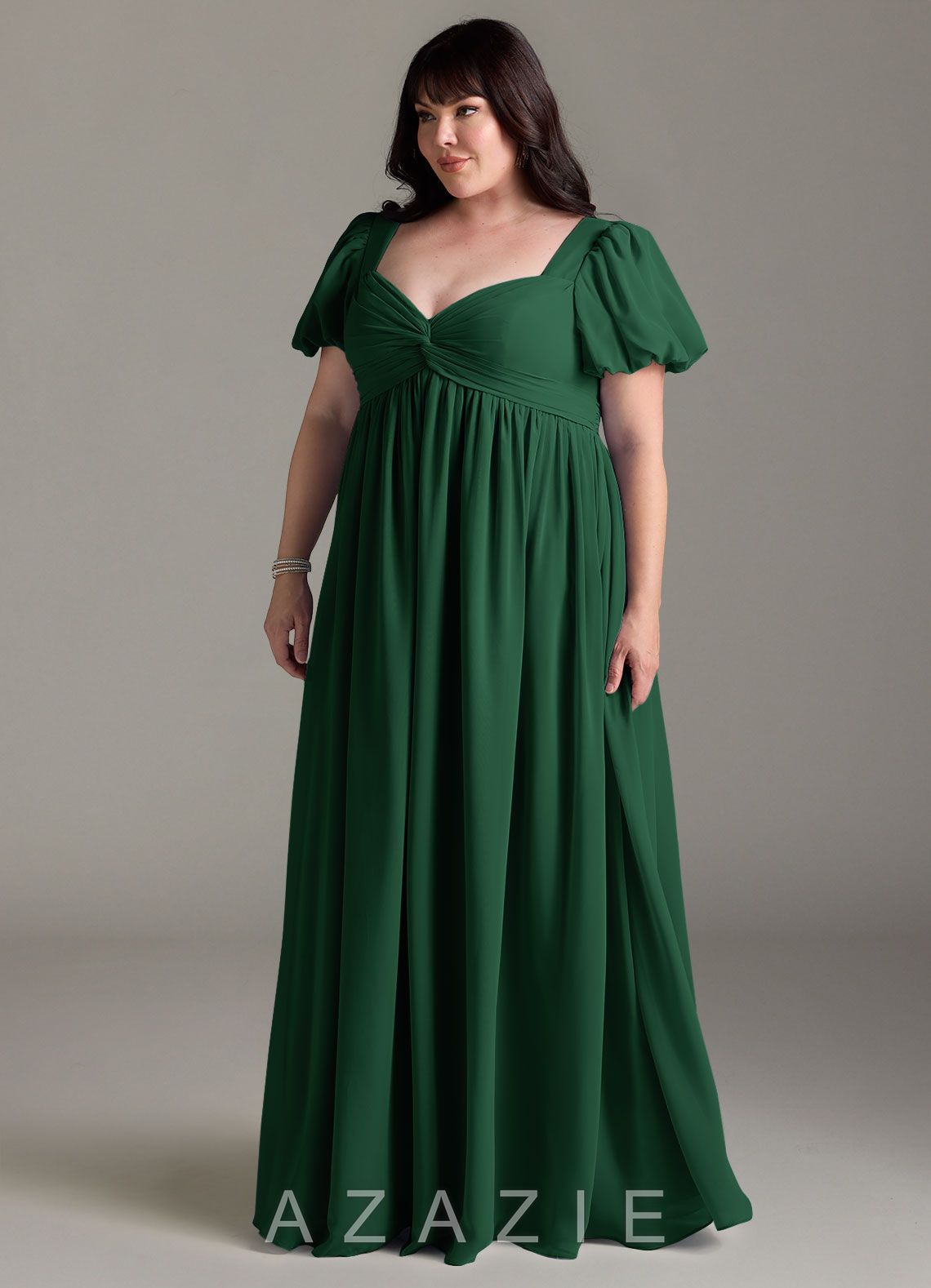 Azazie Madisynn Bow Chiffon Floor-Length Dress dark_green