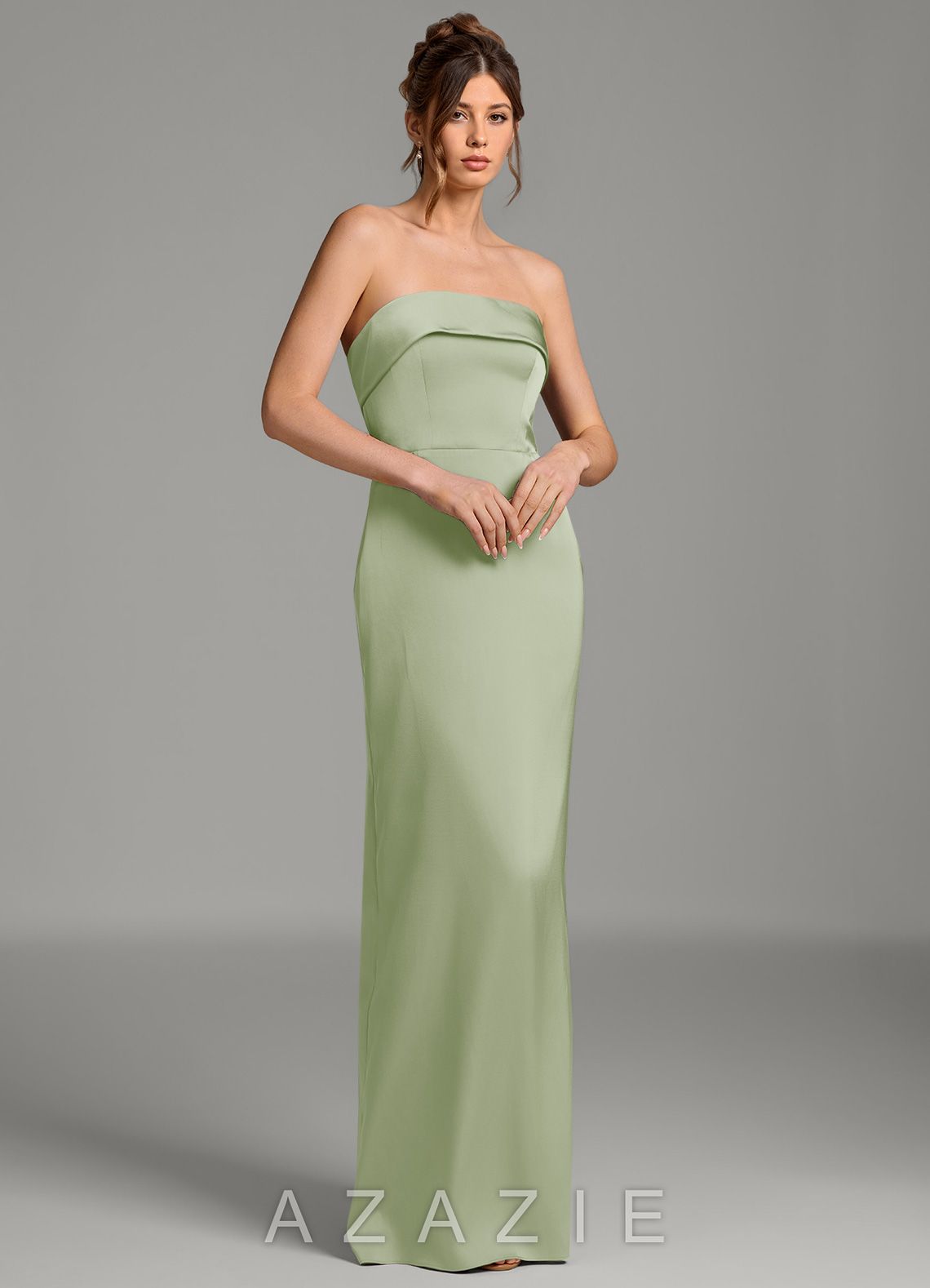 Azazie Phoenyx Dusty Sage Sheath Strapless Stretch Satin Dress dusty_sage