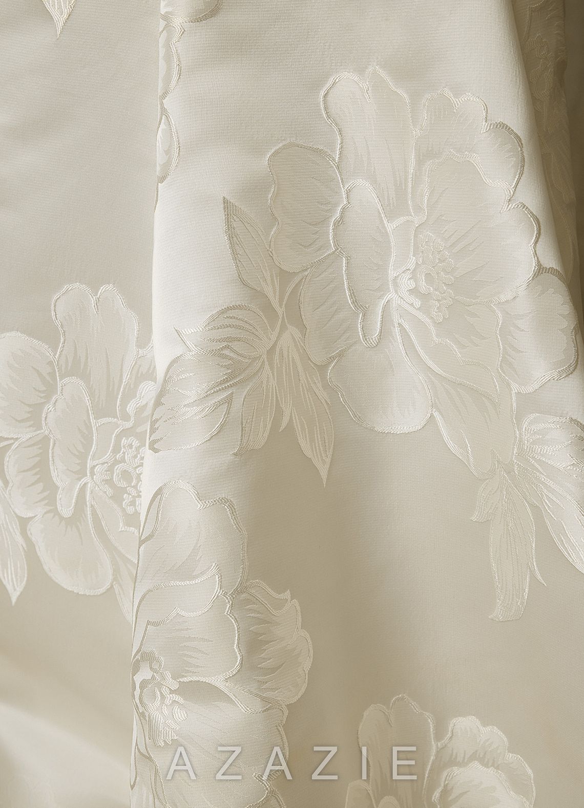 Azazie Nita Cream Mermaid Strapless Floral Jacquard Dress cream