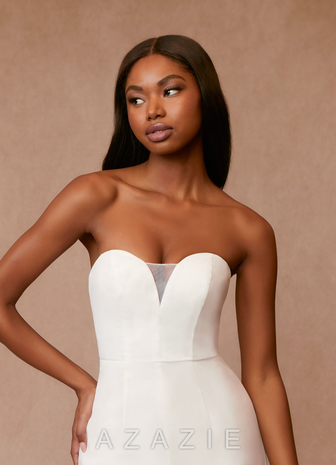 Azazie Tamara Wedding Dress Diamond White Pant Styles Strapless Chiffon Dress diamond_white