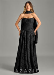 Azazie Gabriela Black A-Line Strapless Floral Burnout Dress black