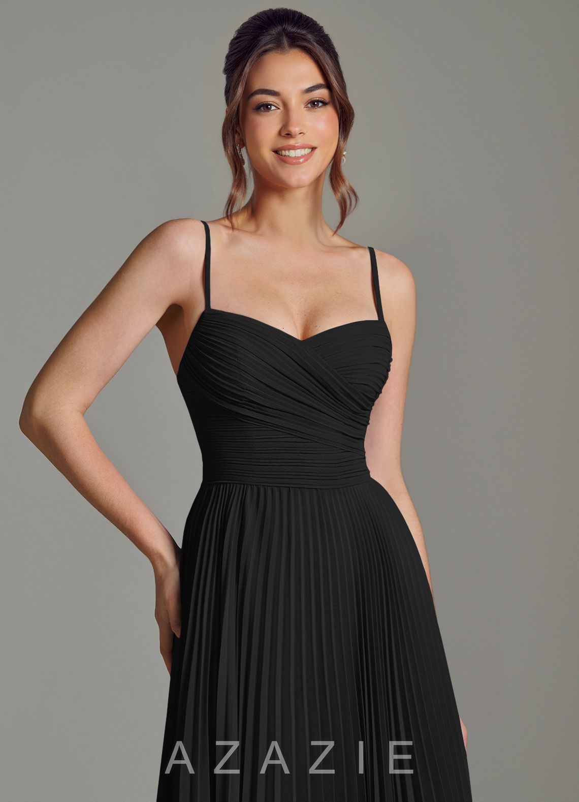 Azazie Catie Black A-Line Sweetheart Neckline Chiffon Dress black