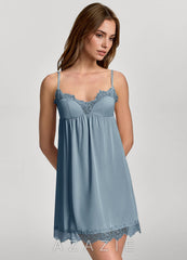Satin Lace Bridal Chemise Slip Nightgown  dusty_blue