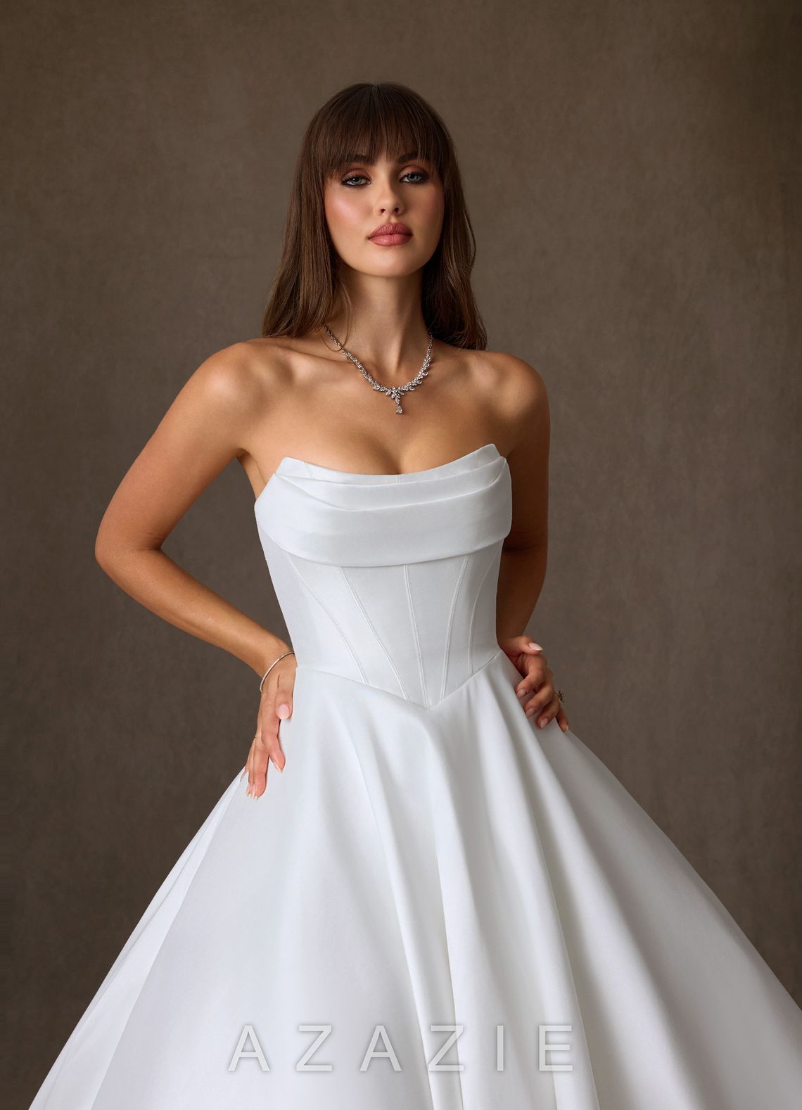 Azazie Theresa Diamond White A-Line Strapless Mikado Dress diamond_white