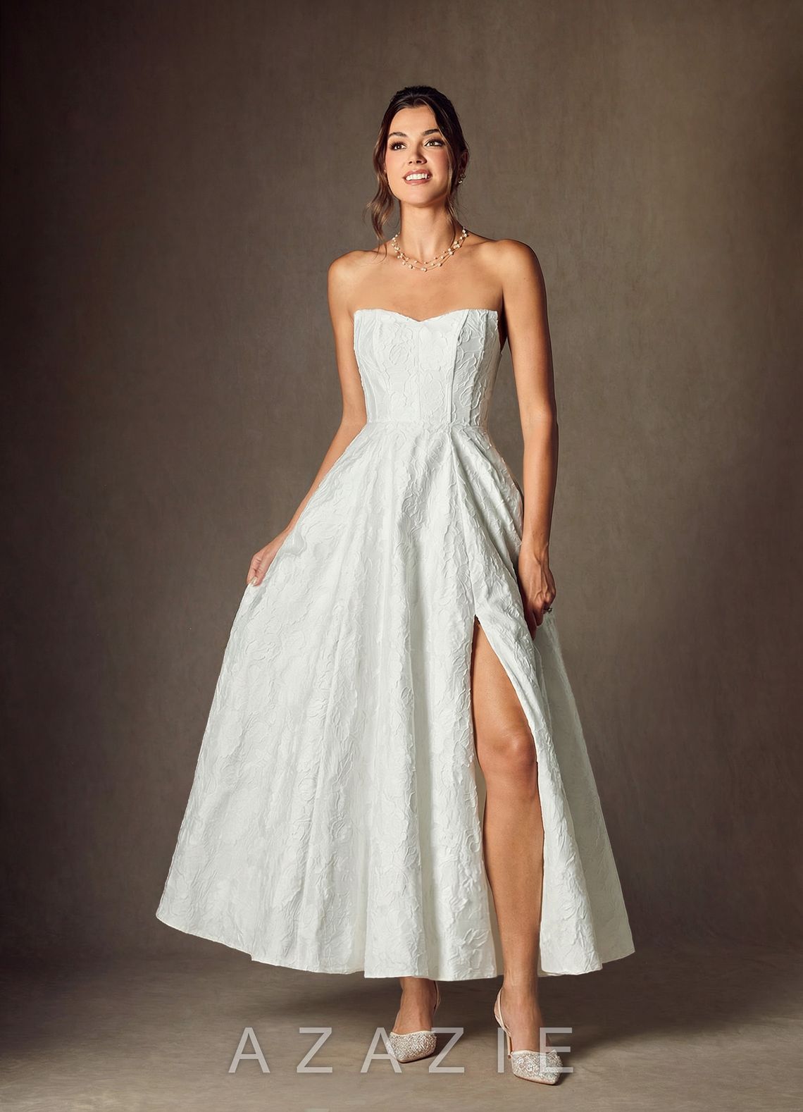 Azazie Clotille Diamond White Ball-Gown Sweetheart Neckline Floral Burnout Jacquard Dress diamond_white