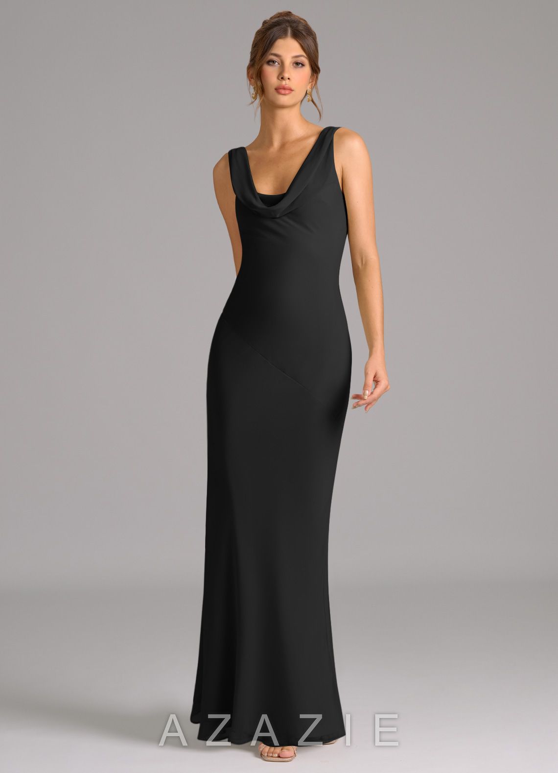 Azazie Rylina Black Mermaid Pleated Chiffon Dress black