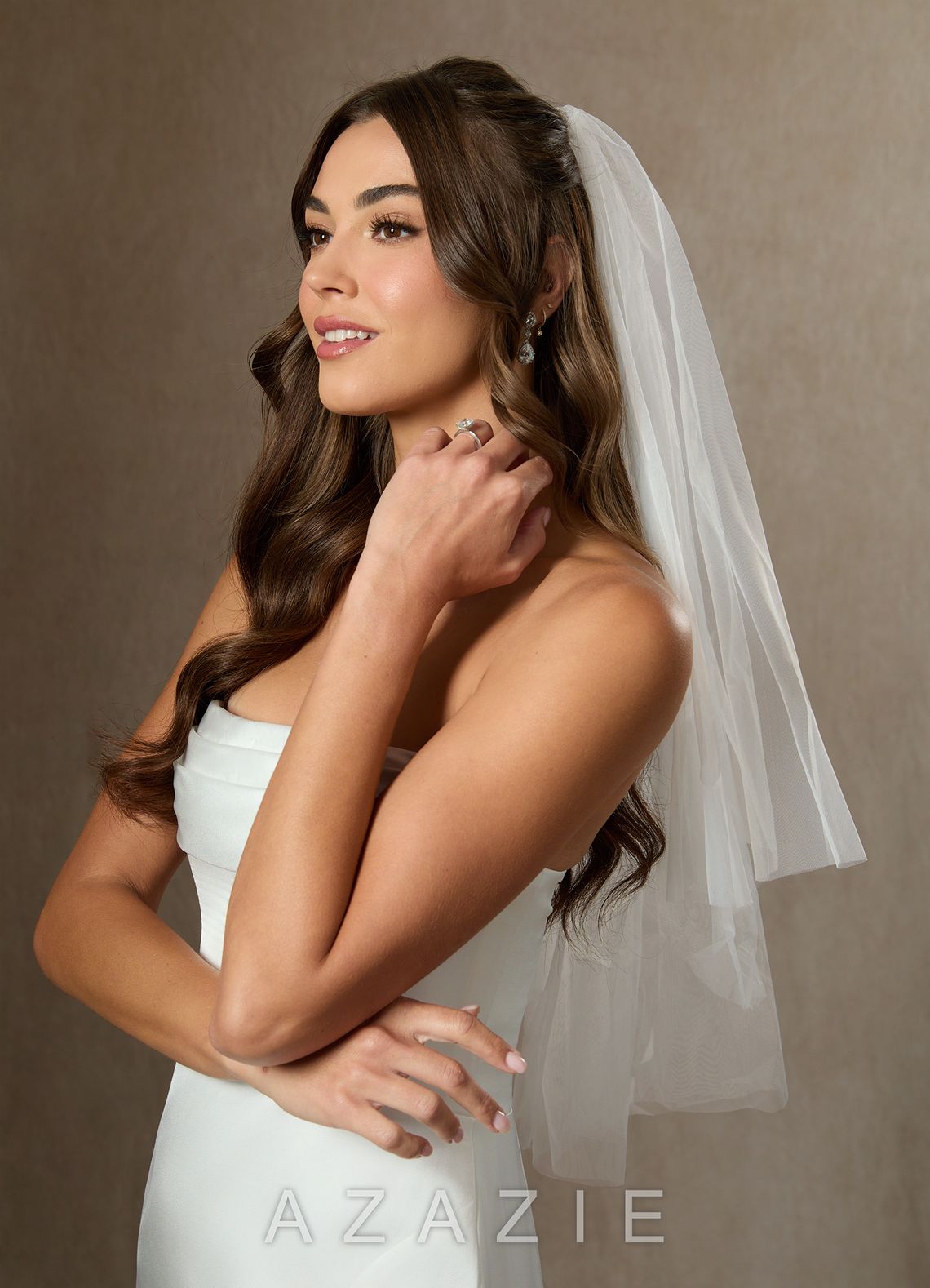 Simple Waist Length Layered Veil with Blusher  diamond_white