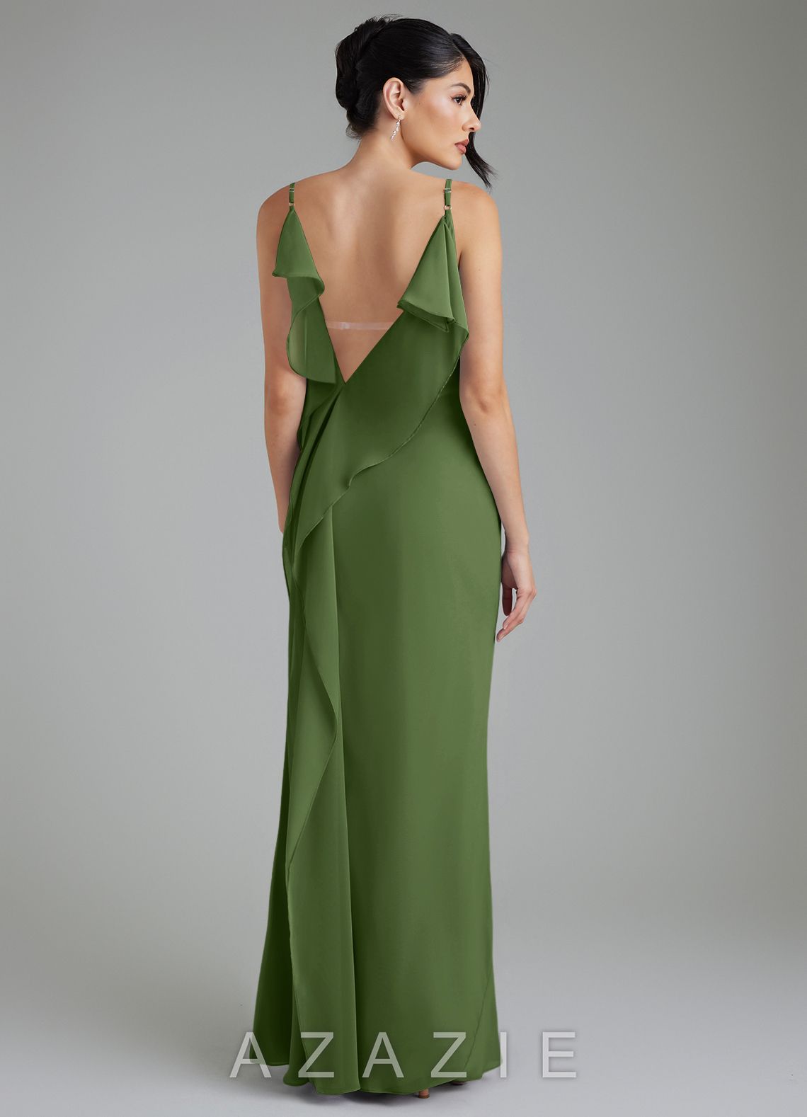 Azazie Veronica Olive Sheath Chiffon Dress olive