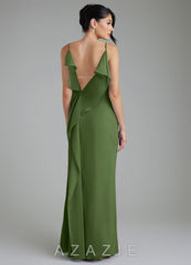 Azazie Veronica Olive Sheath Chiffon Dress olive