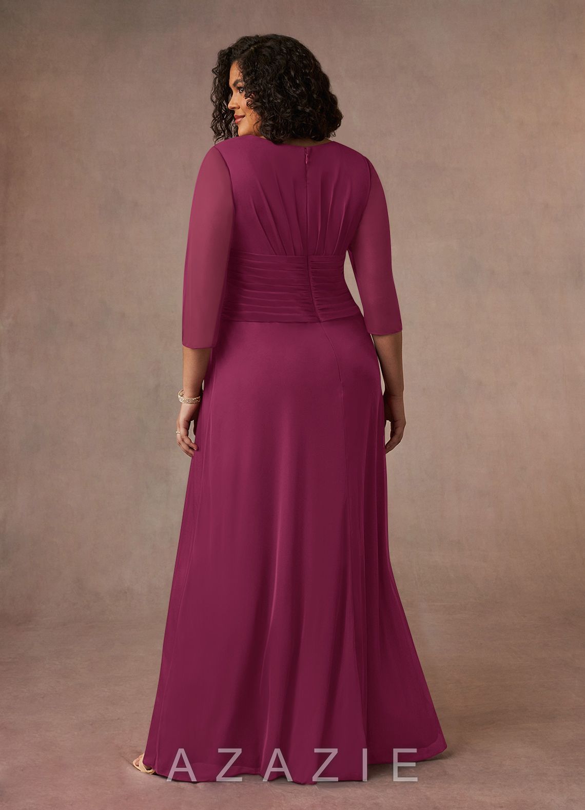 Azazie Annetta Mulberry A-Line V-Neck Pleated Mesh Dress mulberry