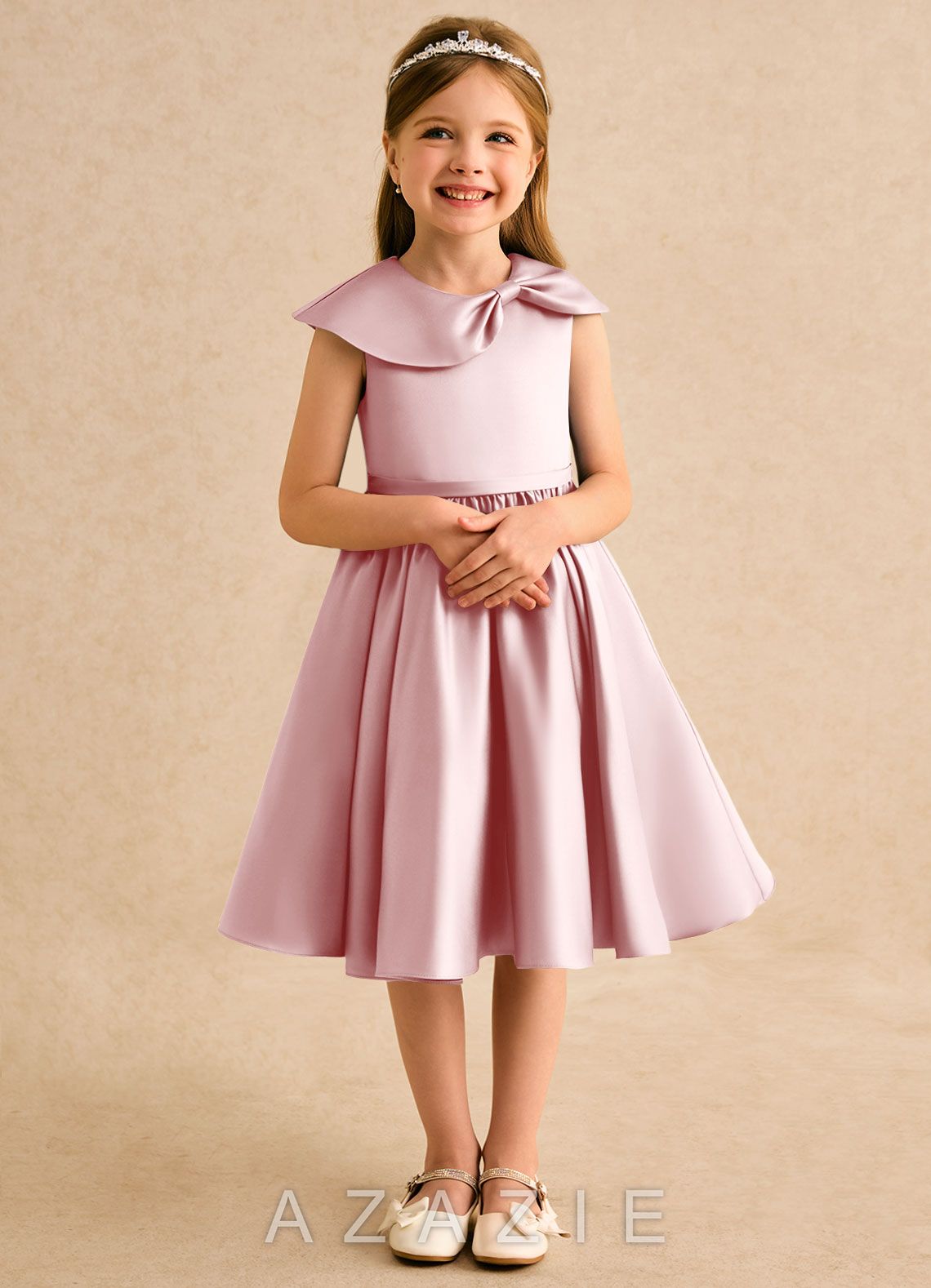 Azazie Acorn Powder Pink A-Line Pleated Matte Satin Dress powder_pink