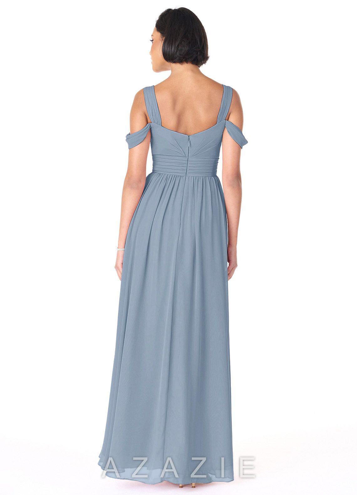 Azazie Lianne Dusty Blue A-Line Off the Shoulder Chiffon Dress dusty_blue