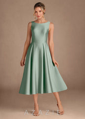 Azazie Fulton Agave A-Line Pleated Stretch Satin Dress