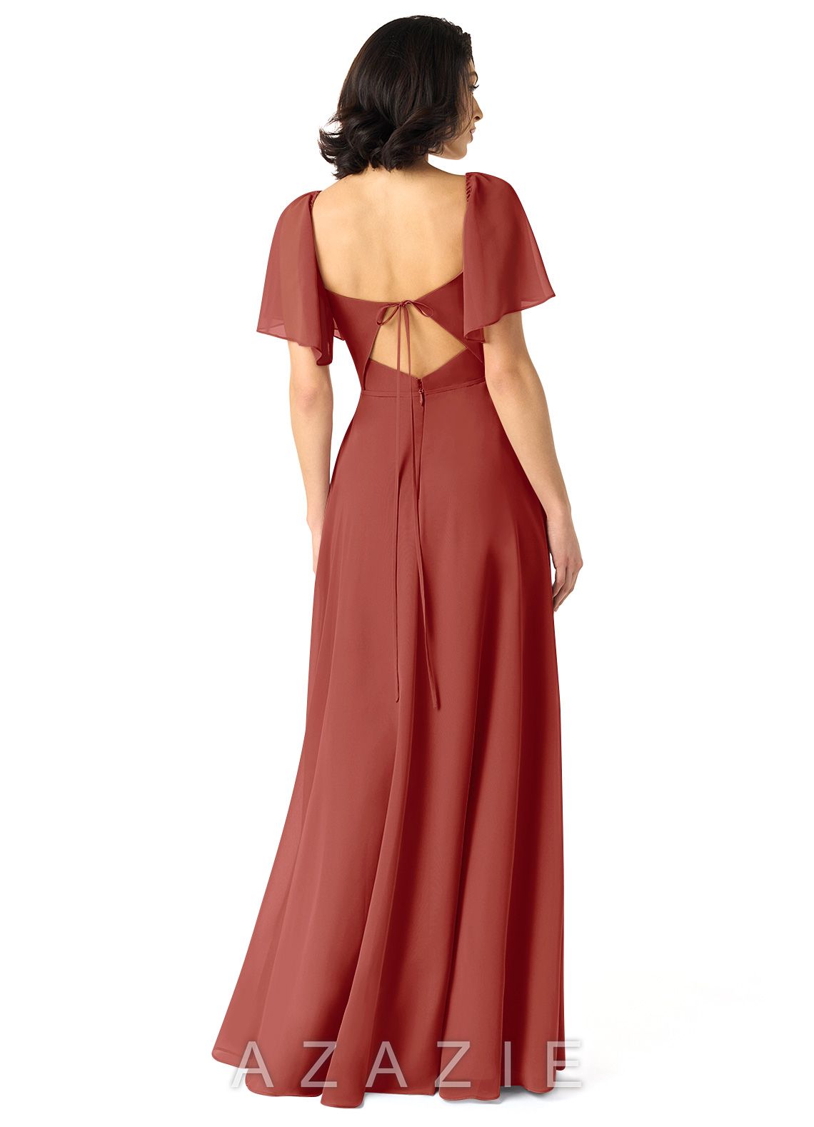Azazie Chloe Terracotta A-Line Sweetheart Neckline Chiffon Dress terracotta