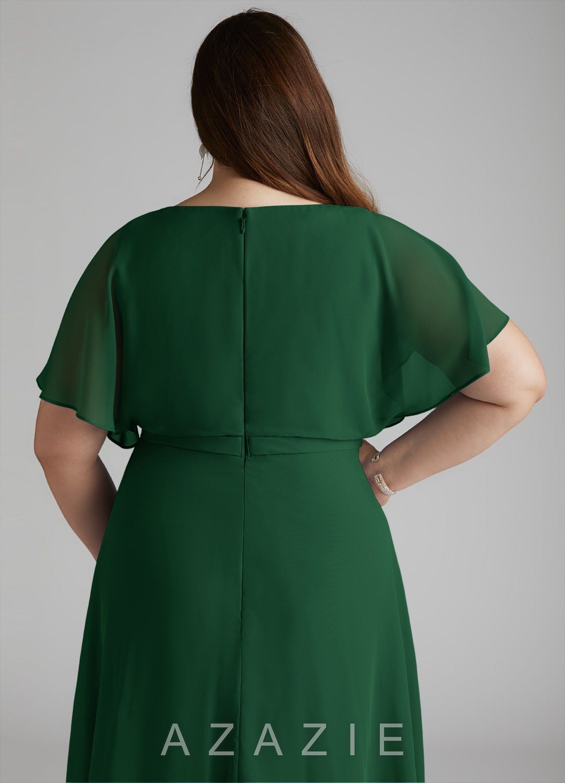 Azazie Aaliyah A-Line Scoop Pleated Chiffon Floor-Length Dress dark_green