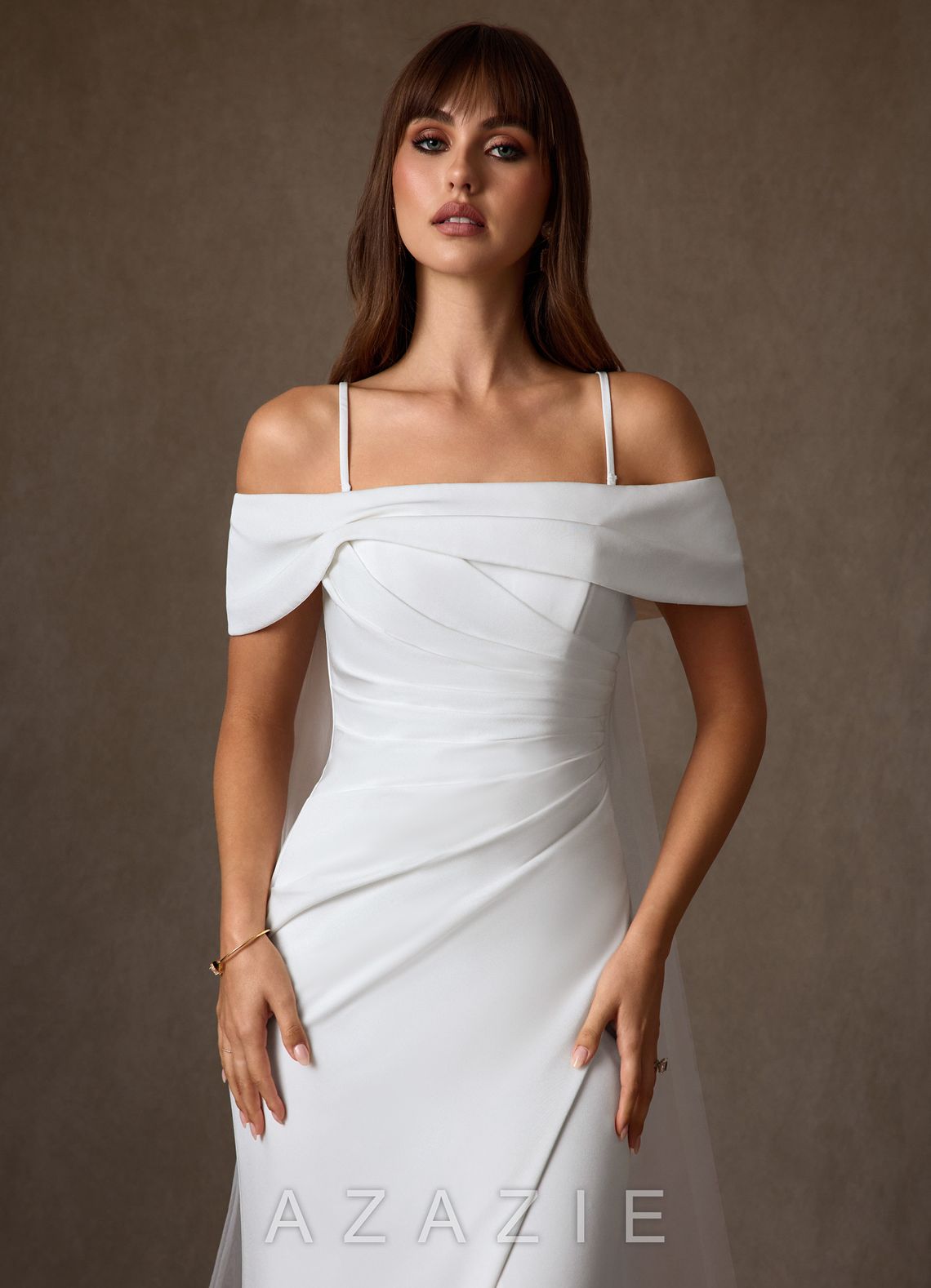 Azazie Chandler Diamond White Sheath Crepe Back Satin Dress diamond_white