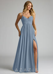 Azazie Alia Dusty Blue A-Line Pleated Chiffon Dress dusty_blue