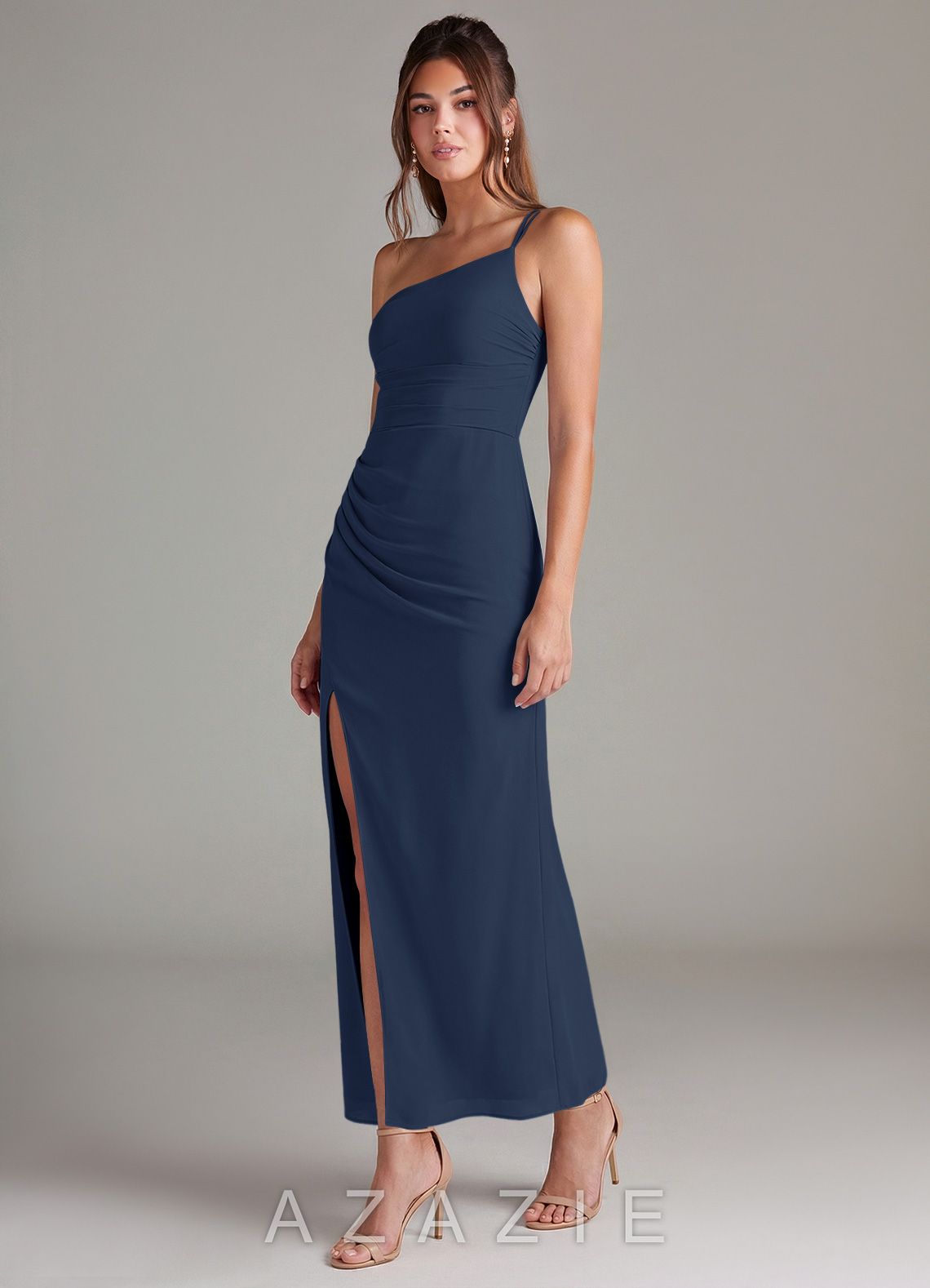 Azazie Eren Dark Navy Mermaid One Shoulder Chiffon Dress dark_navy