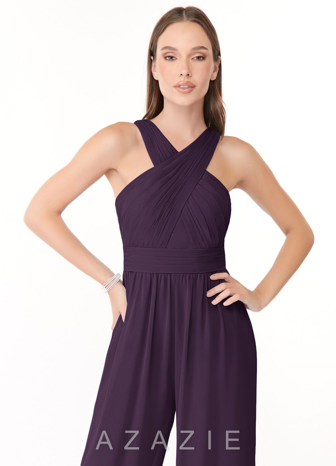 Azazie Berdie Jumpsuit Plum Halter Chiffon Jumpsuit plum