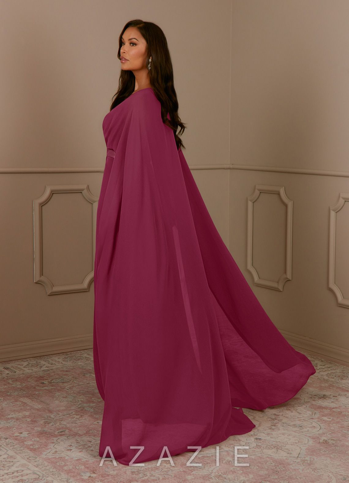 Azazie Isa Mulberry A-Line V-Neck Pleated Chiffon Dress mulberry