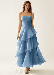Nicola Mint Blue Satin Ruffled A-line Vacation Midi Dress