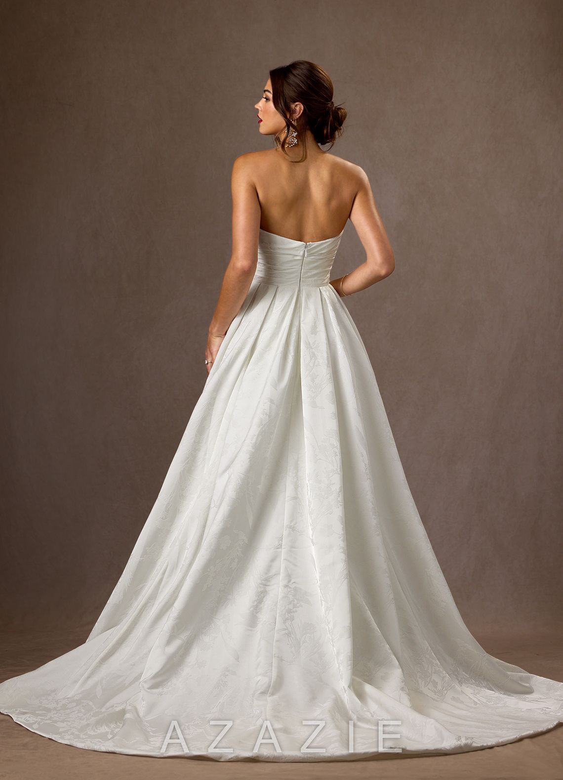 Azazie Daliah Diamond White A-Line Strapless Floral Jacquard Dress