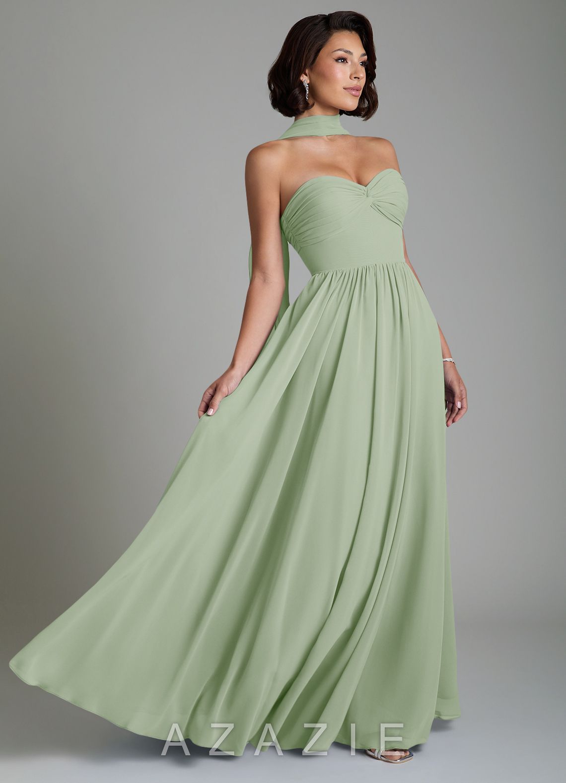 Azazie Petra Dusty Sage A-Line Corset Chiffon Dress