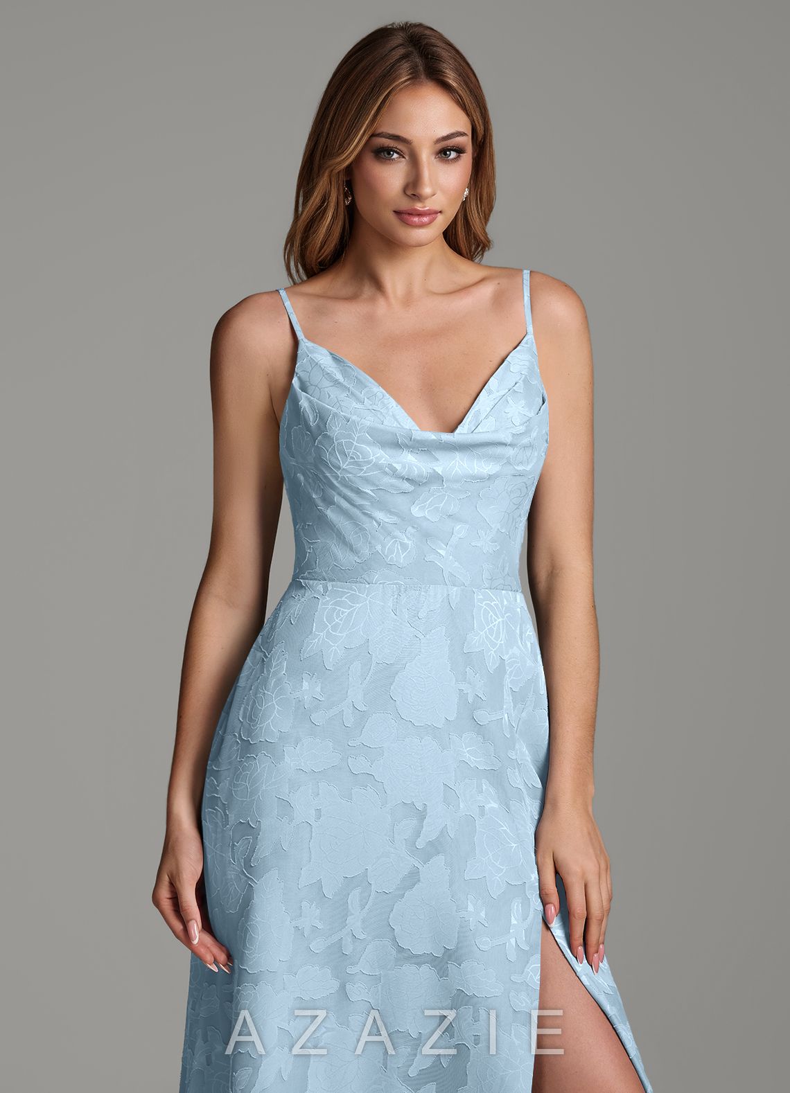 Azazie Sarella Sky Blue A-Line Pleated Floral Burnout Dress sky_blue