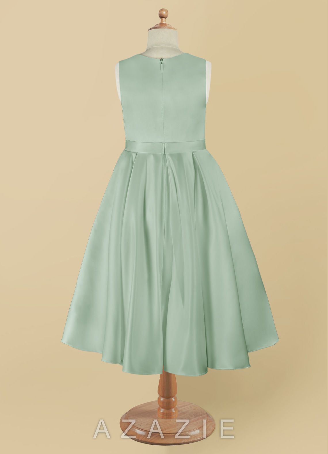Azazie Coco Agave A-Line Bow Matte Satin Dress agave