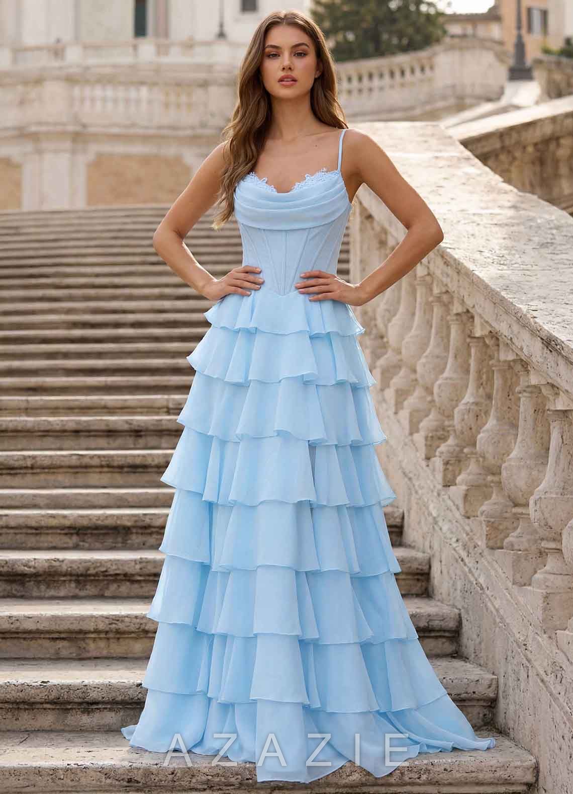 Floralace Sky Blue Ruffled A-line Prom Dress  sp_sky_blue_#111401