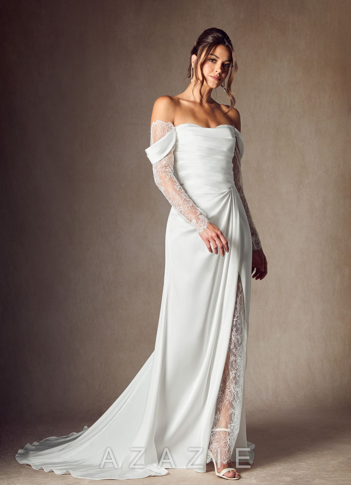Azazie Alexa Diamond White A-Line Sweetheart Neckline Lace Dress