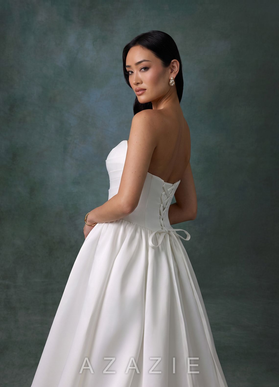 Azazie Melinda Diamond White Ball-Gown Strapless Satin Dress diamond_white