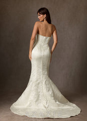 Azazie Serephina Antique White Mermaid Strapless Floral Jacquard Dress antique_white