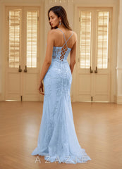 Mythra Sky Blue Lace-embroidered Tulle Mermaid Prom Dress  sky_blue
