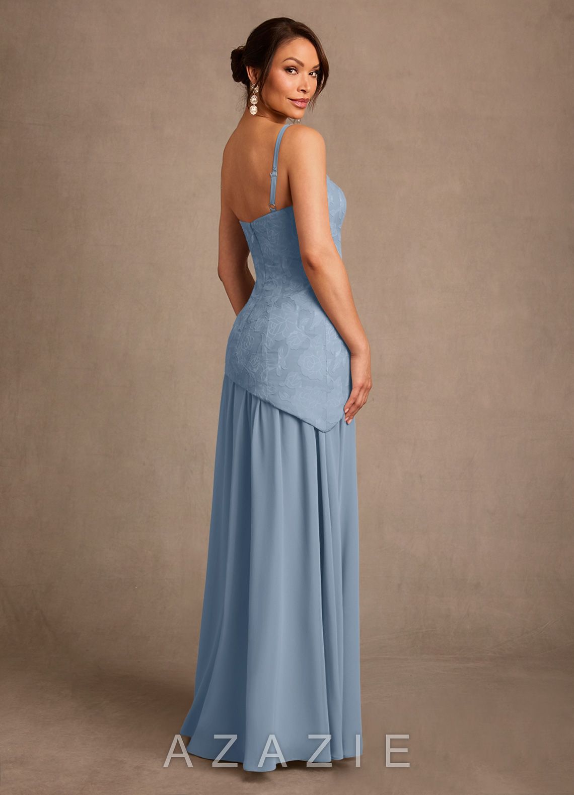 Azazie Flossie Dusty Blue A-Line Pleated Chiffon Dress dusty_blue