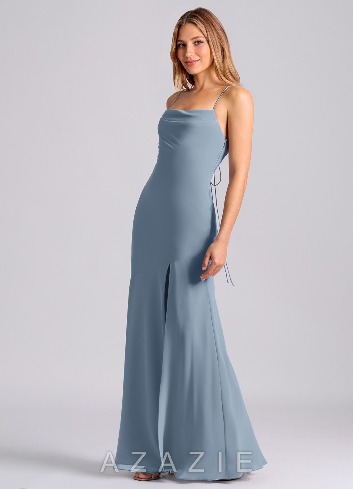 Azazie Grata Dusty Blue Mermaid Pleated Chiffon Dress dusty_blue