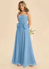 Azazie Nyah Junior Steel Blue A-Line Pleated Chiffon Dress steel_blue