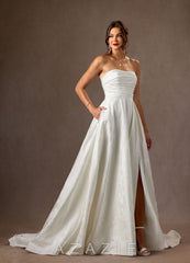 Azazie Daliah Diamond White A-Line Strapless Floral Jacquard Dress