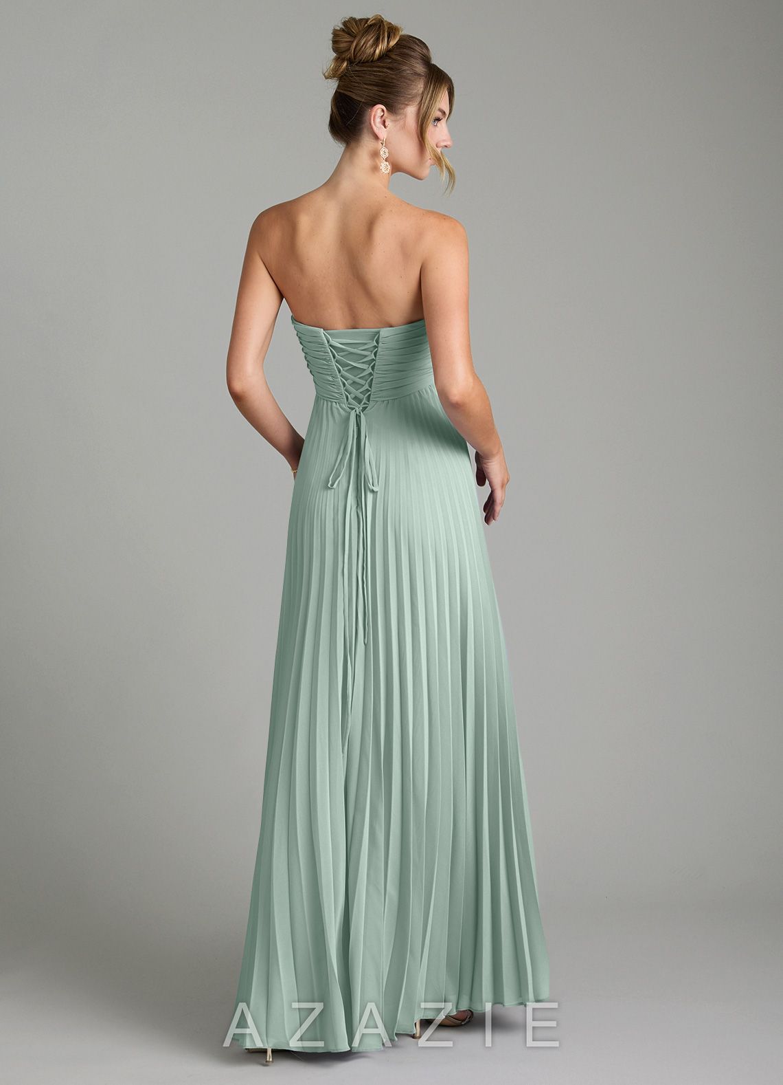Azazie Tempest Agave Empire Corset Chiffon Convertible Dress agave