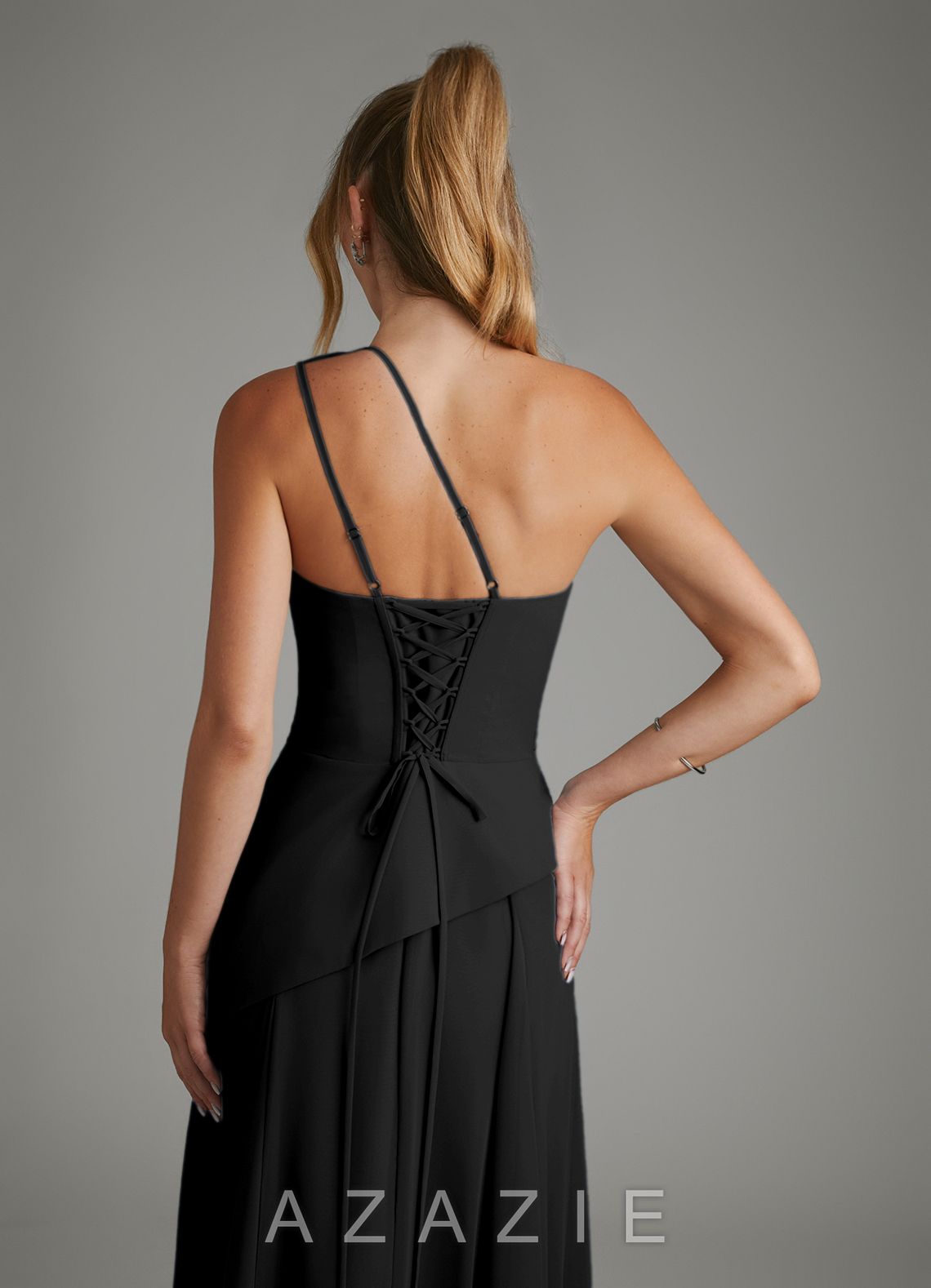 Azazie Holly Black A-Line Corset Chiffon Dress black