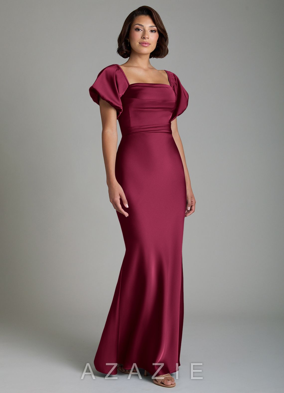 Azazie Lea Burgundy Mermaid Off the Shoulder Stretch Satin Convertible Dress burgundy