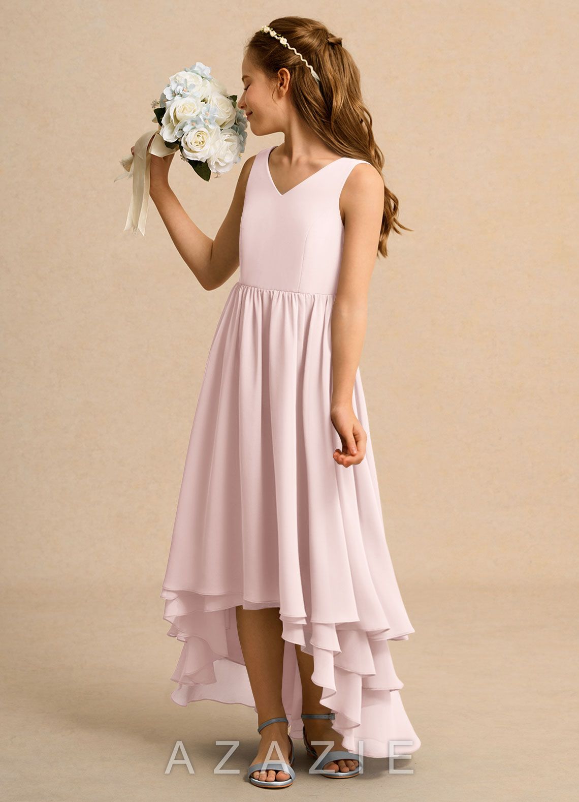 Azazie Kitten Girls Formal Blushing Pink A-Line Chiffon Dress blushing_pink
