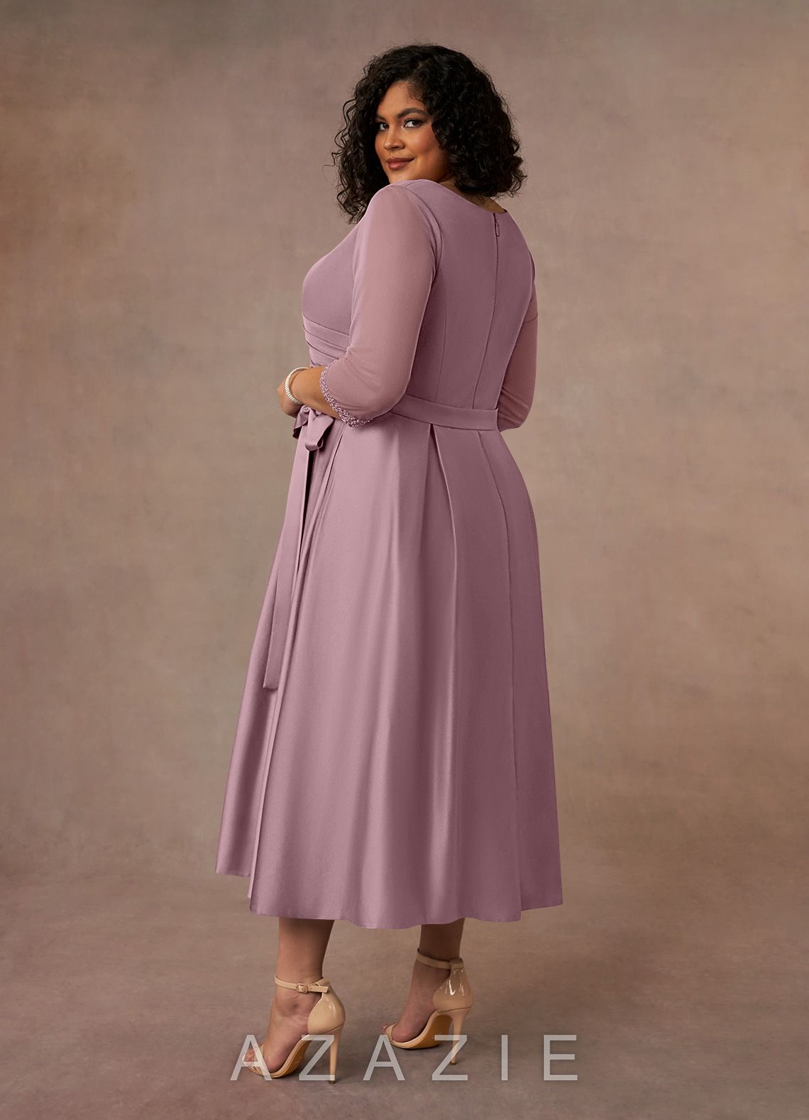 Azazie Maritza Dusty Rose A-Line Pleated Matte Satin Dress dusty_rose