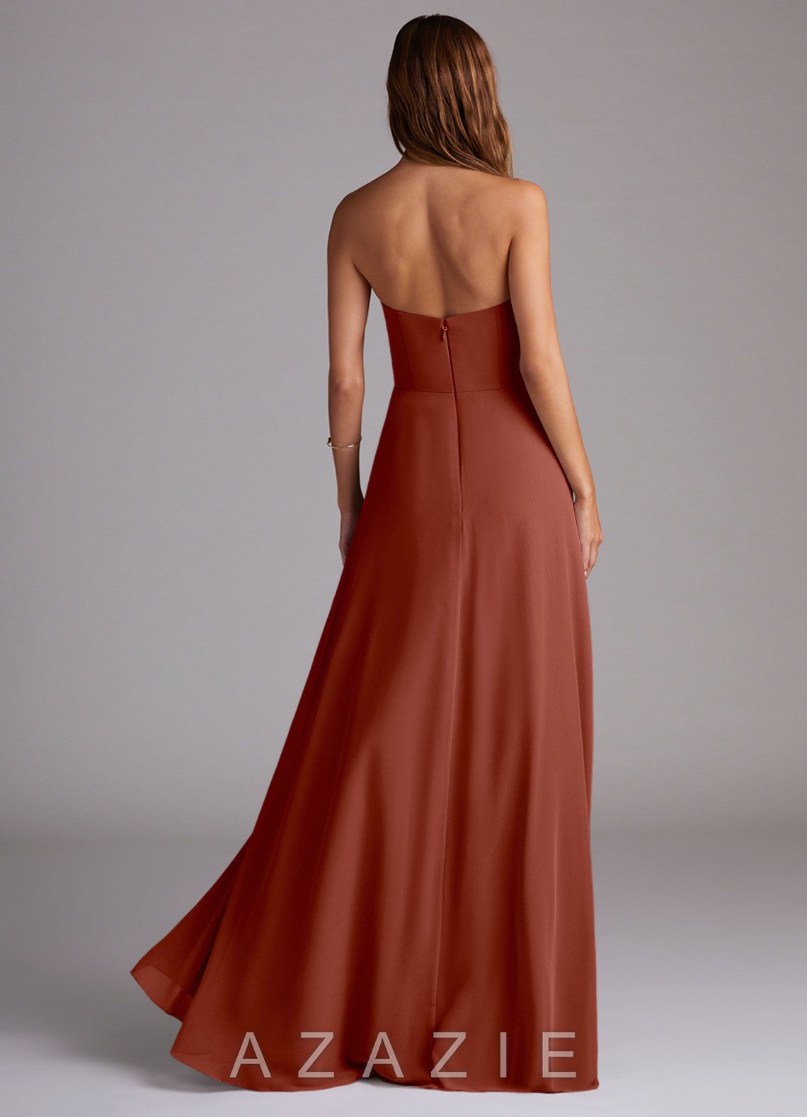 Azazie Wren Auburn A-Line Side Slit Chiffon Convertible Dress auburn