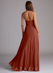 Azazie Wren Auburn A-Line Side Slit Chiffon Convertible Dress auburn
