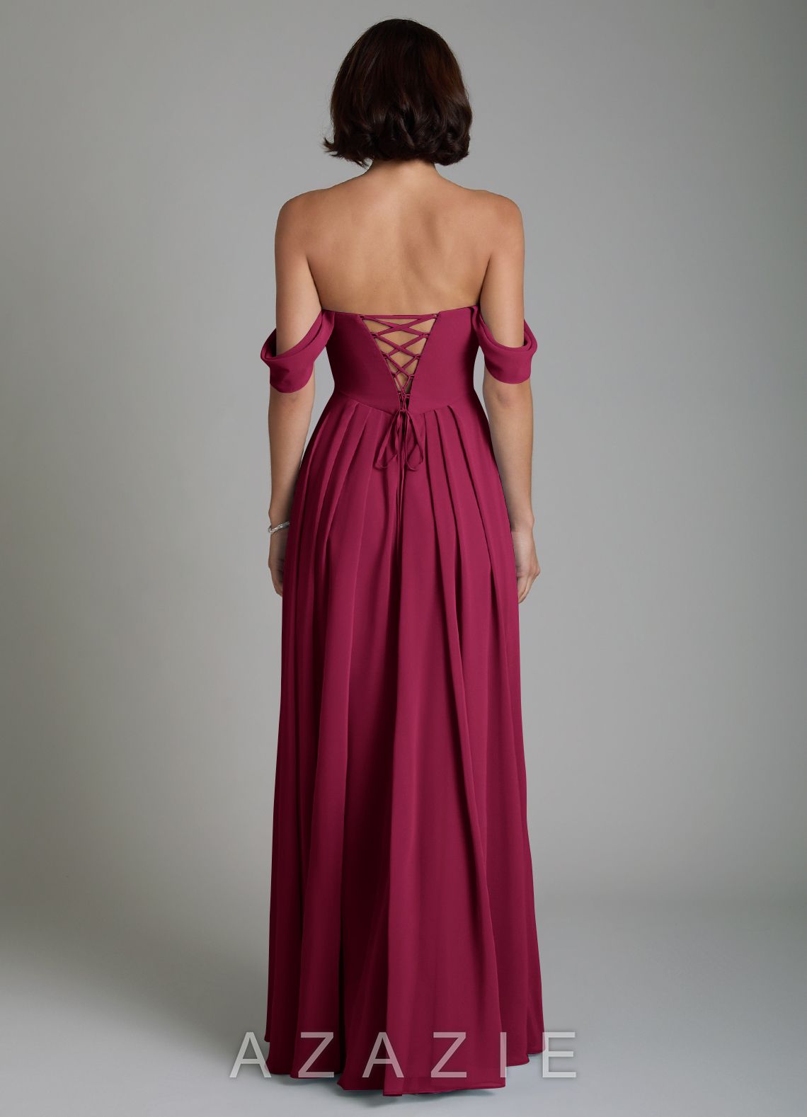 Azazie Loisa Burgundy A-Line Corset Chiffon Convertible Dress burgundy