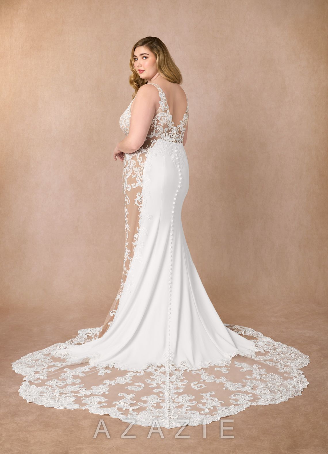 Azazie Estephanie Wedding Dress Diamond White Nude Mermaid Sequins Stretch Crepe Dress diamond_white/nude
