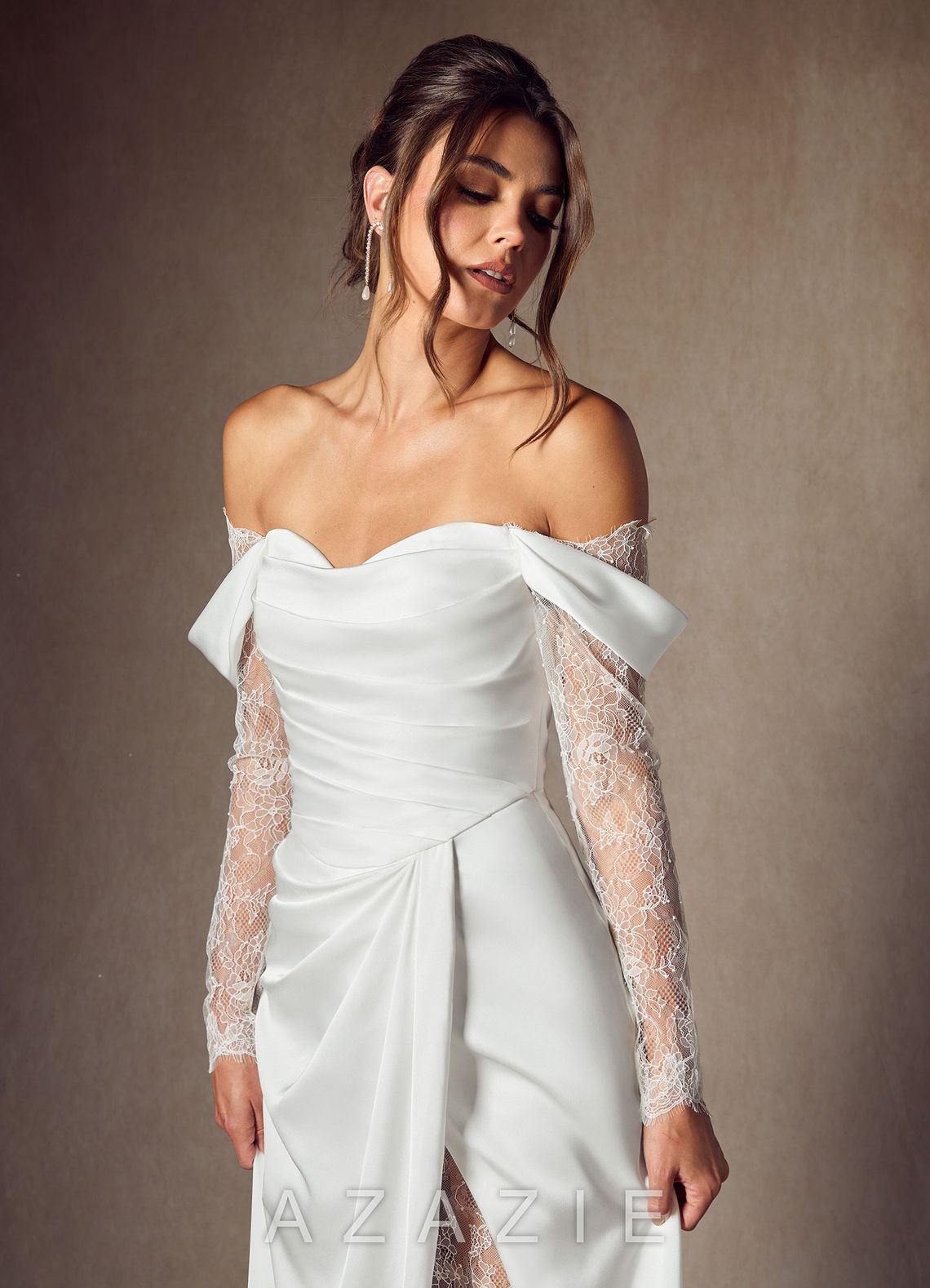 Azazie Alexa Diamond White A-Line Sweetheart Neckline Lace Dress