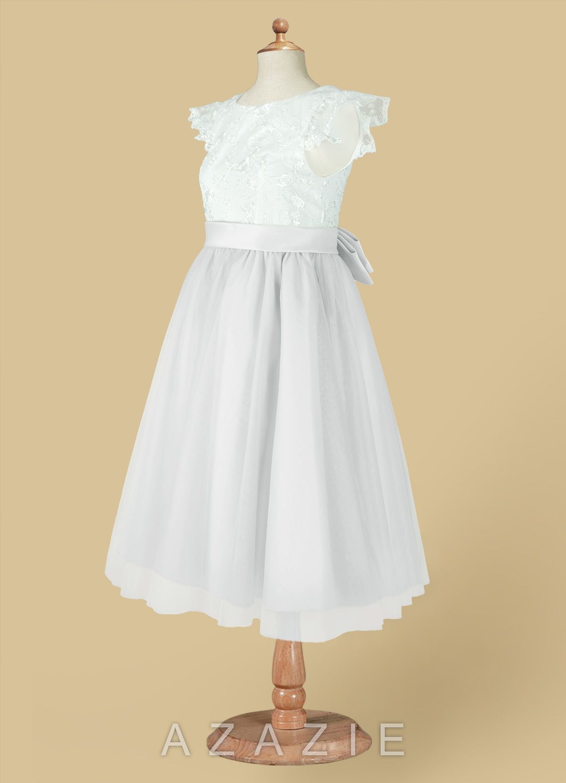 Azazie Vetty Diamond White A-Line Lace Tulle Dress diamond_white